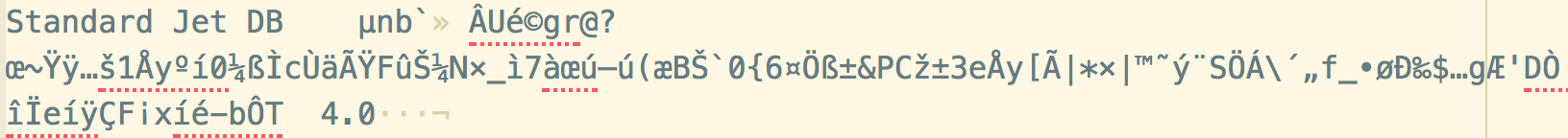 Opening a binary database file as text. Not good!